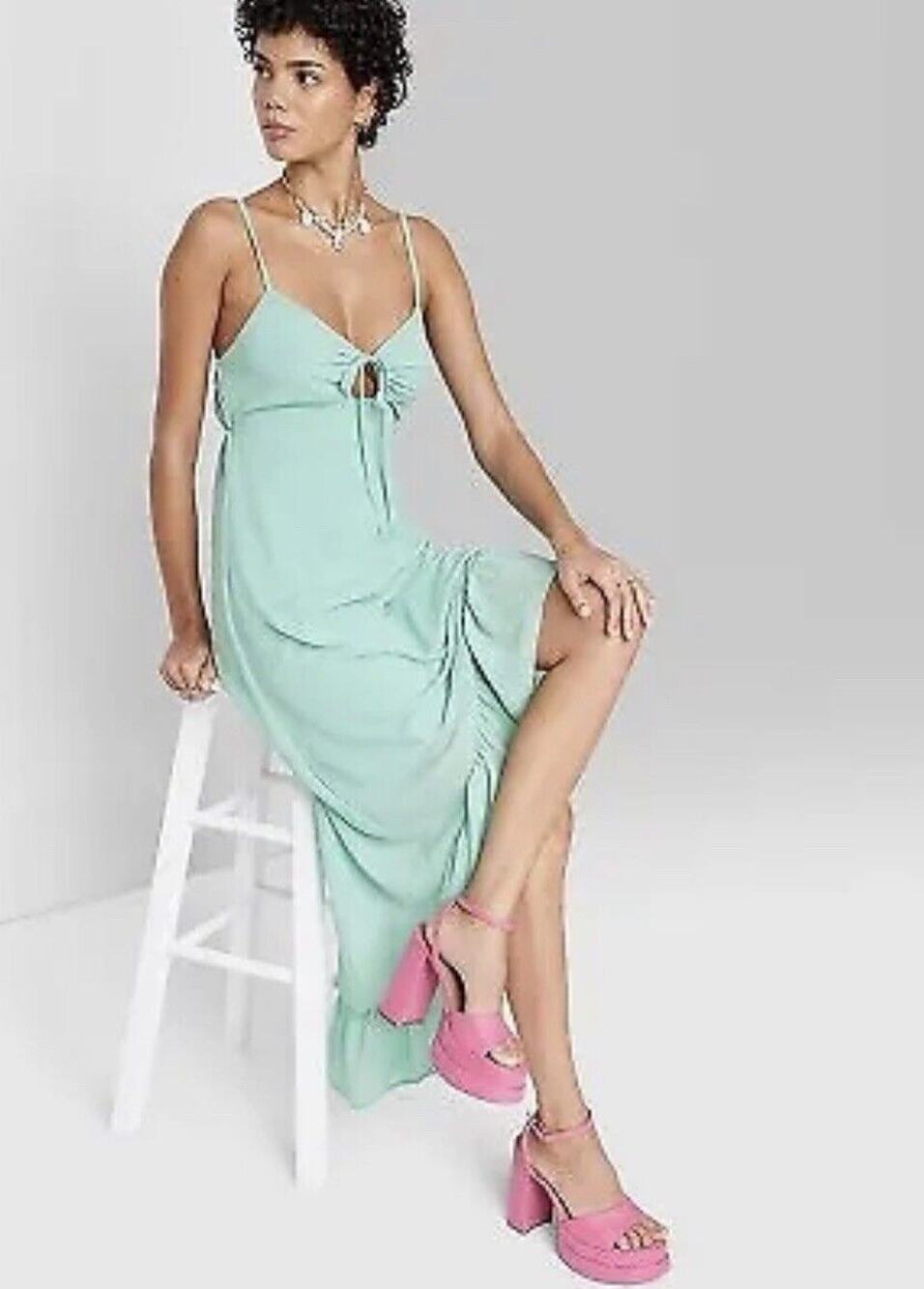 Women's Sleeveless High-Low Hem Chiffon Dress - Wild Fable Aqua Green XS NWT